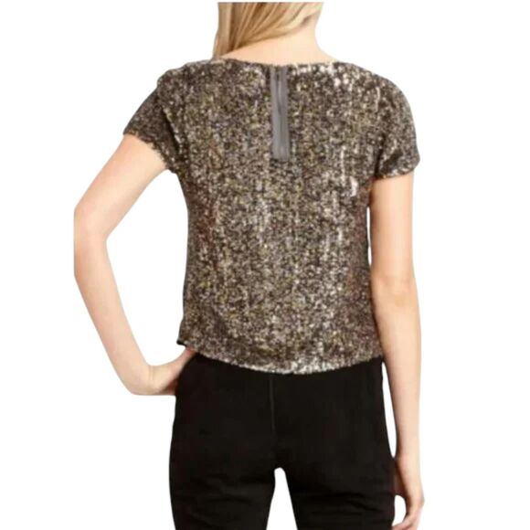 NWT Sam Edelman Sequin Blouse Size M Bronze Silver - Picture 2 of 16